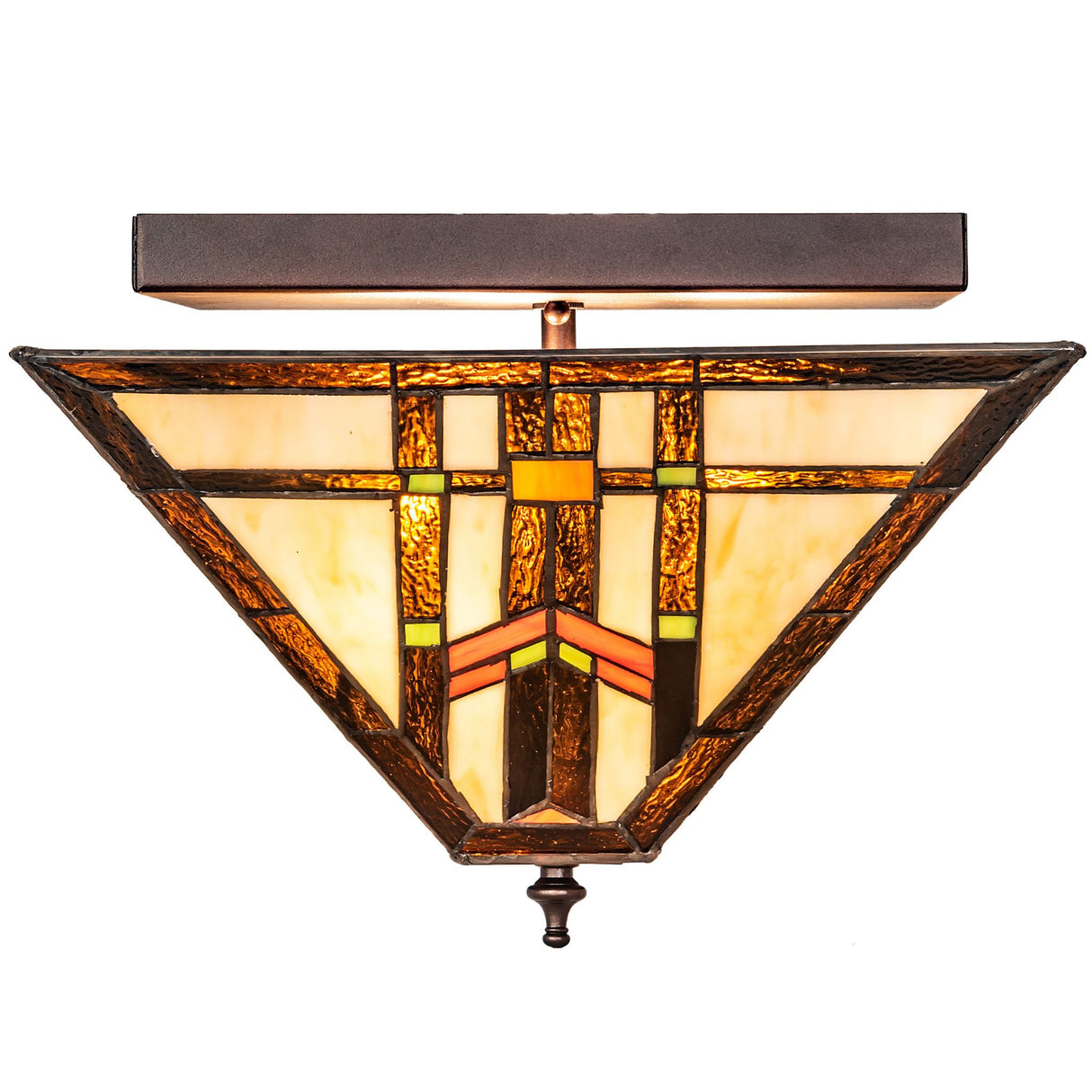 Front view of Prairie Wheat Flushmount showcasing geometric stained glass design.