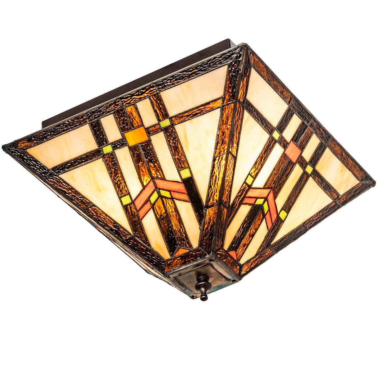 Side angle view of Prairie Wheat Flushmount highlighting intricate glass patterns.