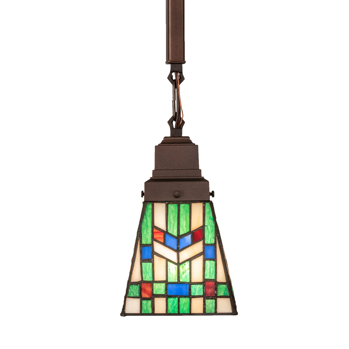 Front view of Prairie Wheat Mini Pendant with colorful art glass pattern.