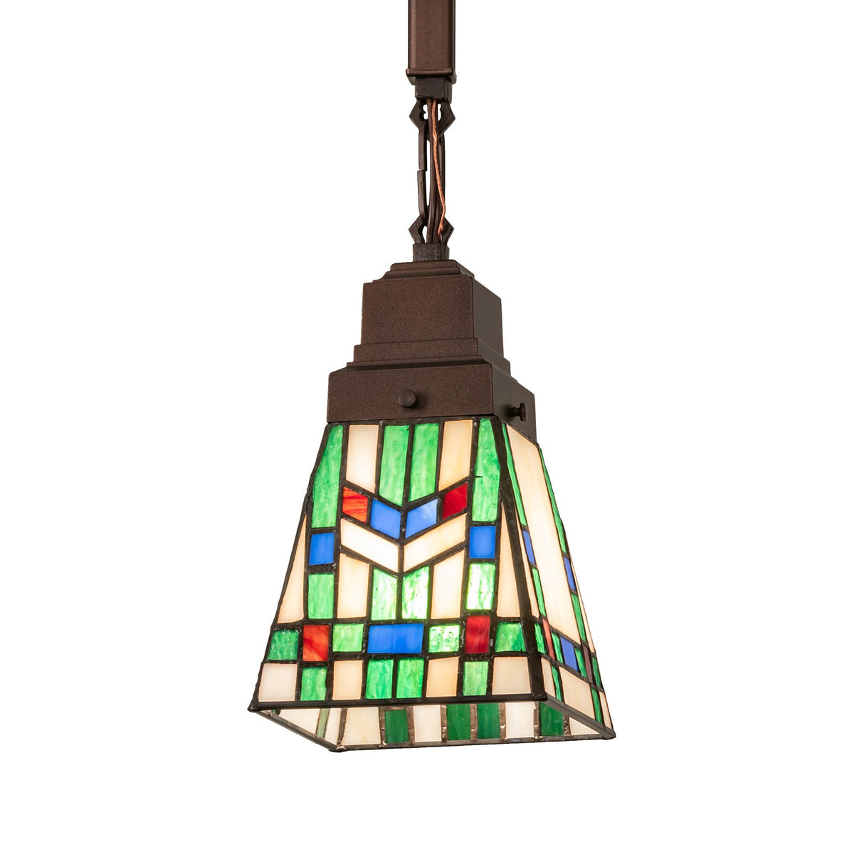 Prairie Wheat Mini Pendant illuminated, showing warm art glass colors.