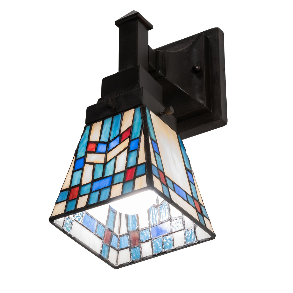 Alternative angle of the Prairie Wheat wall sconce emphasizing its geometric glasswork.