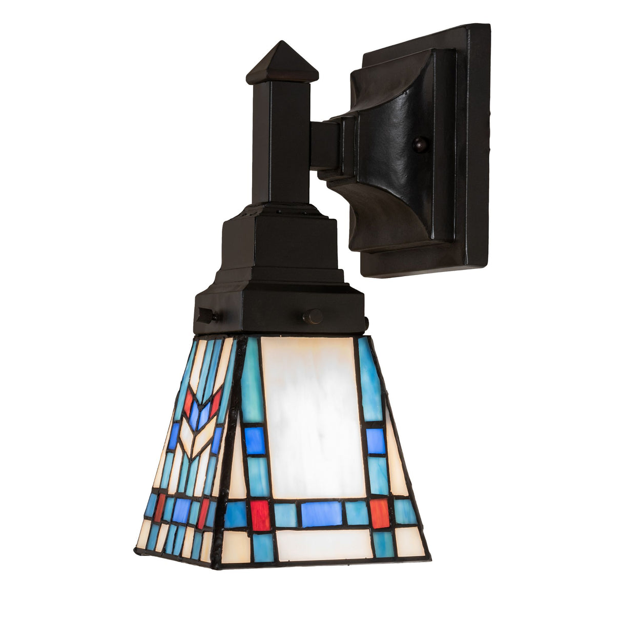 Close-up view of the Prairie Wheat wall sconce’s black metal backplate and fixture.