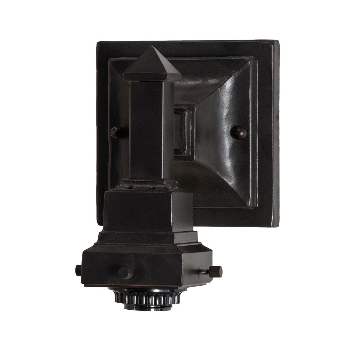 View of the Prairie Wheat wall sconce without the glass shade, focusing on its black metal hardware.