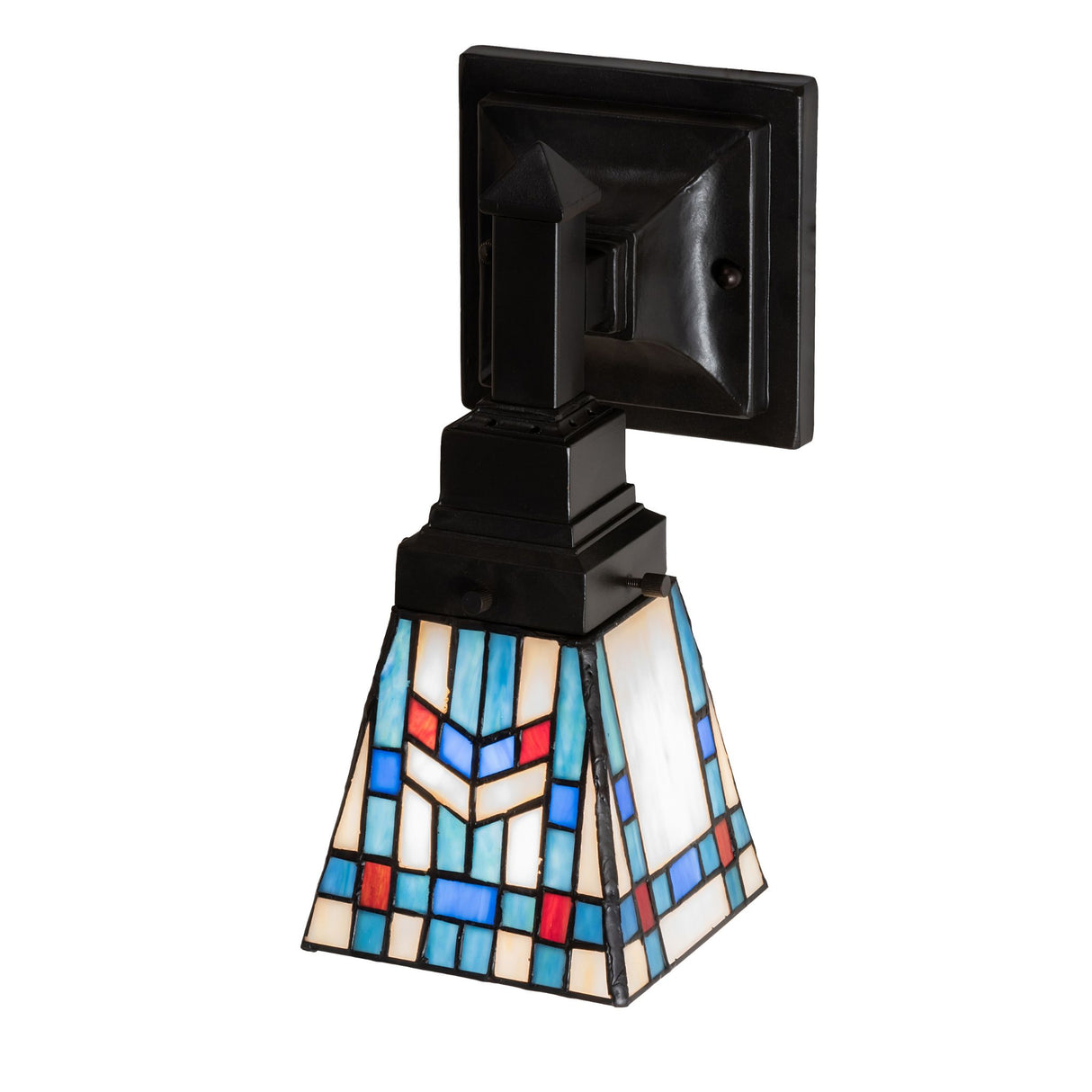 Side angle view of the Prairie Wheat wall sconce displaying its stained glass shade.