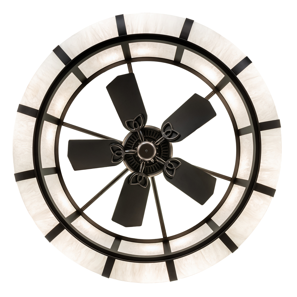 Close-up of fan blades and light detail inside the dome.