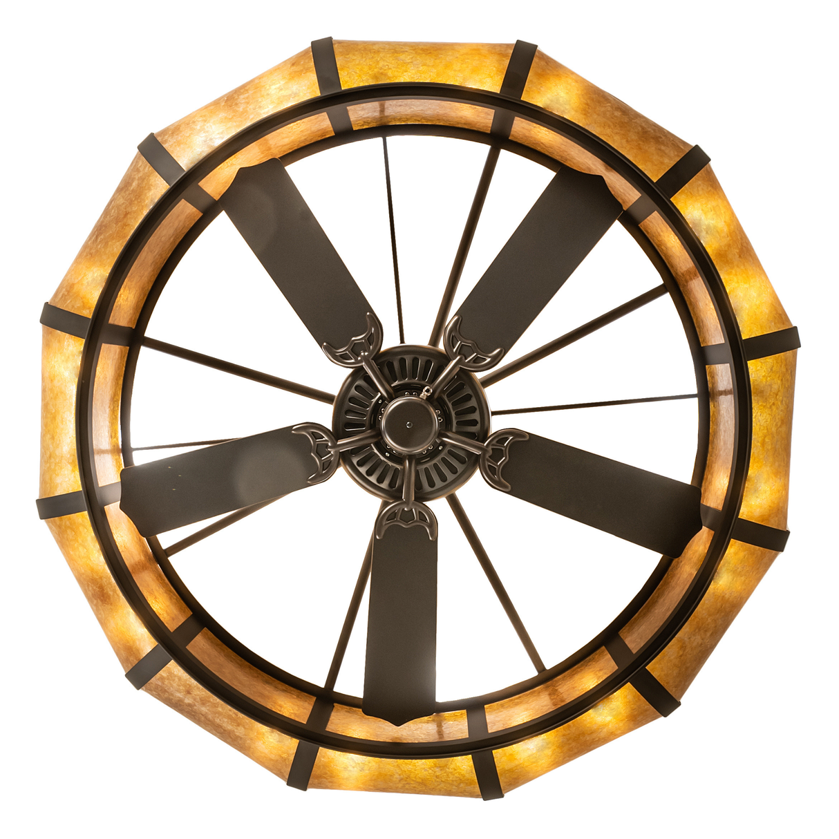 Bottom view showing fan center and circular light ring design.