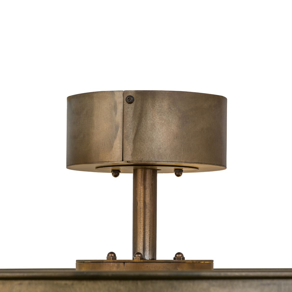 Unlit view showing the canopy and suspension rod in Antique Copper finish.
