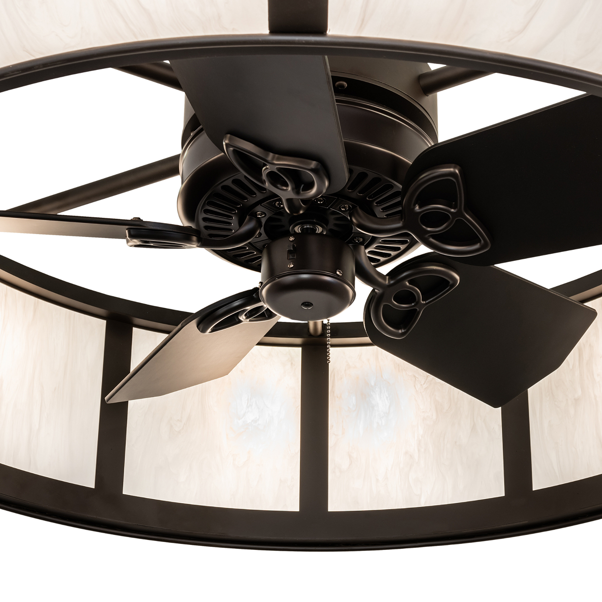 Close-up showing texture of Idalight shade and metal frame.