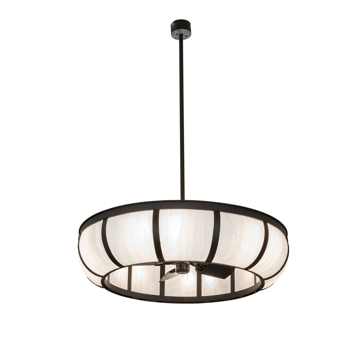 Full hanging view of Prime Dome Chandel-Air with glowing Idalight diffuser.