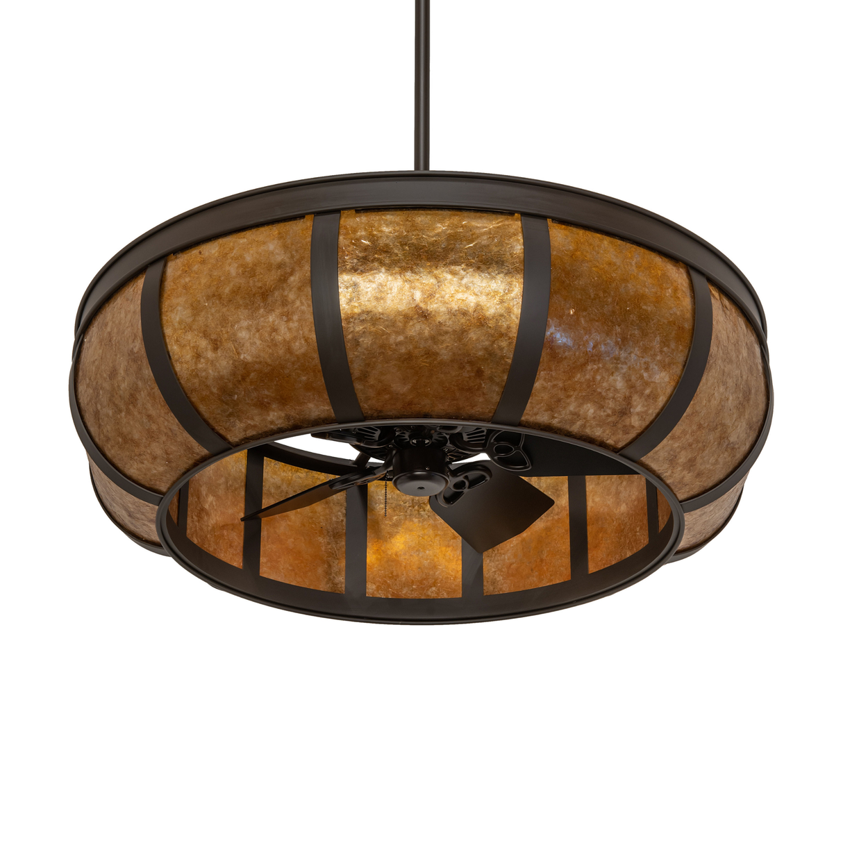 Unlit angled view showing bronze frame and mica shade texture.