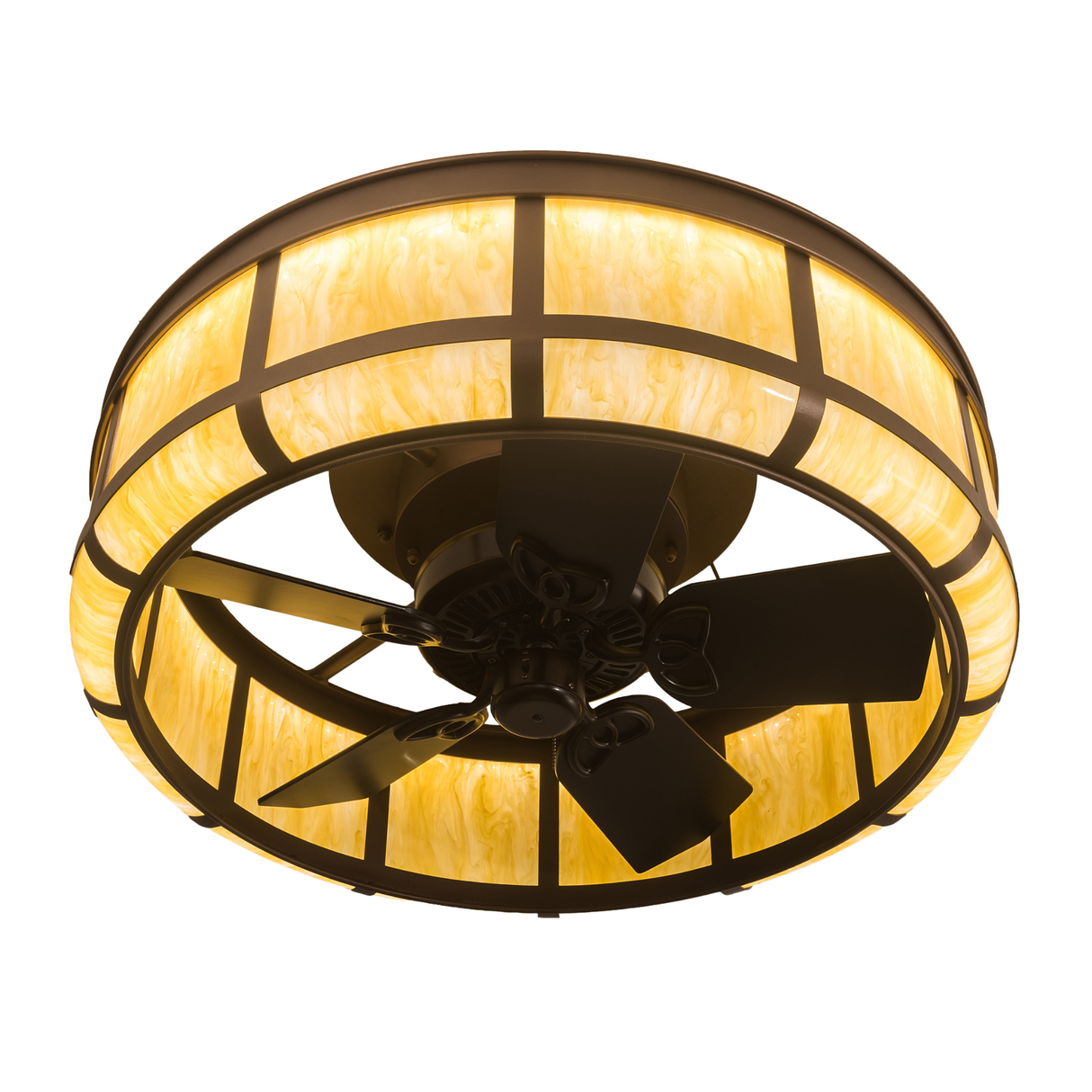 Bottom angle lit view of Prime Lanesboro Chandel-Air with soft amber illumination.