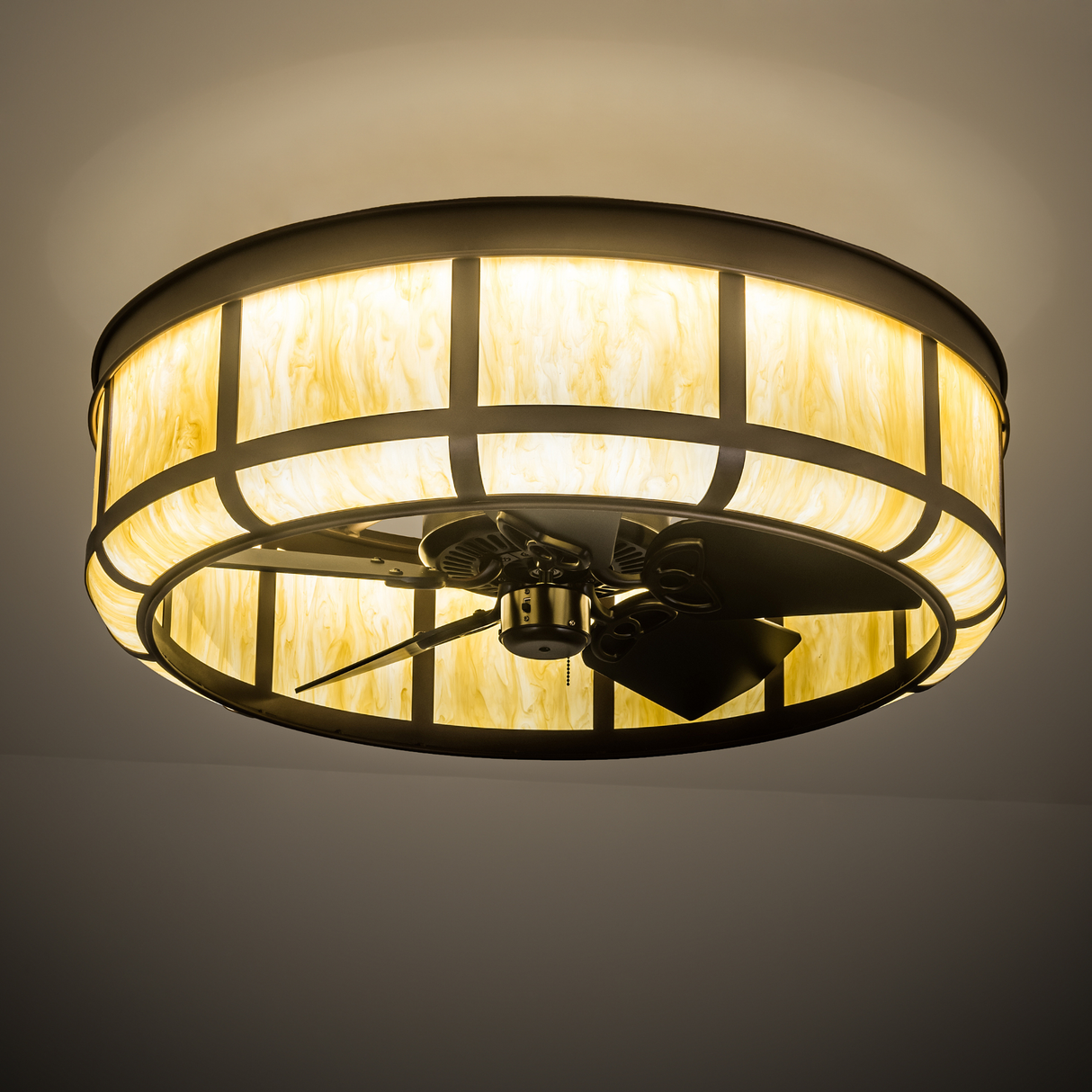 Prime Lanesboro Chandel-Air illuminating room with warm amber light.