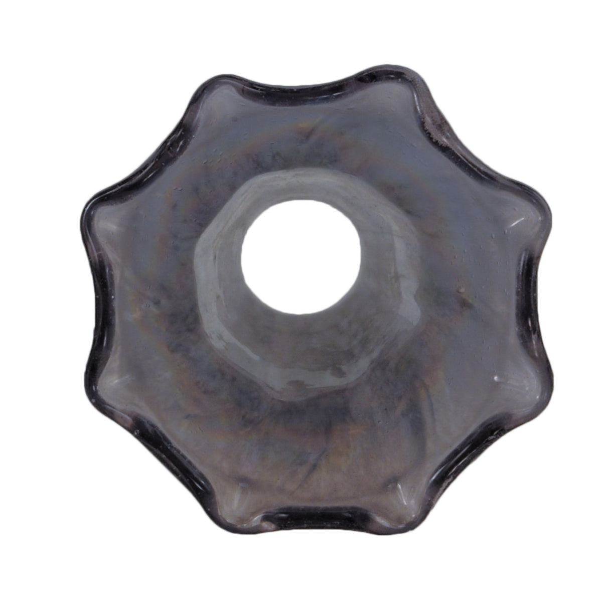 Top view of purple iridescent pond lily shade showing opening.