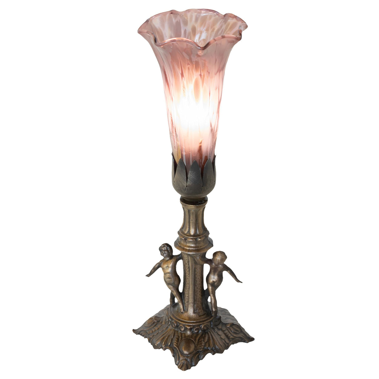 Top view of Pond Lily Maidens Mini Lamp, showcasing the wavy rim and color transition of the glass shade.