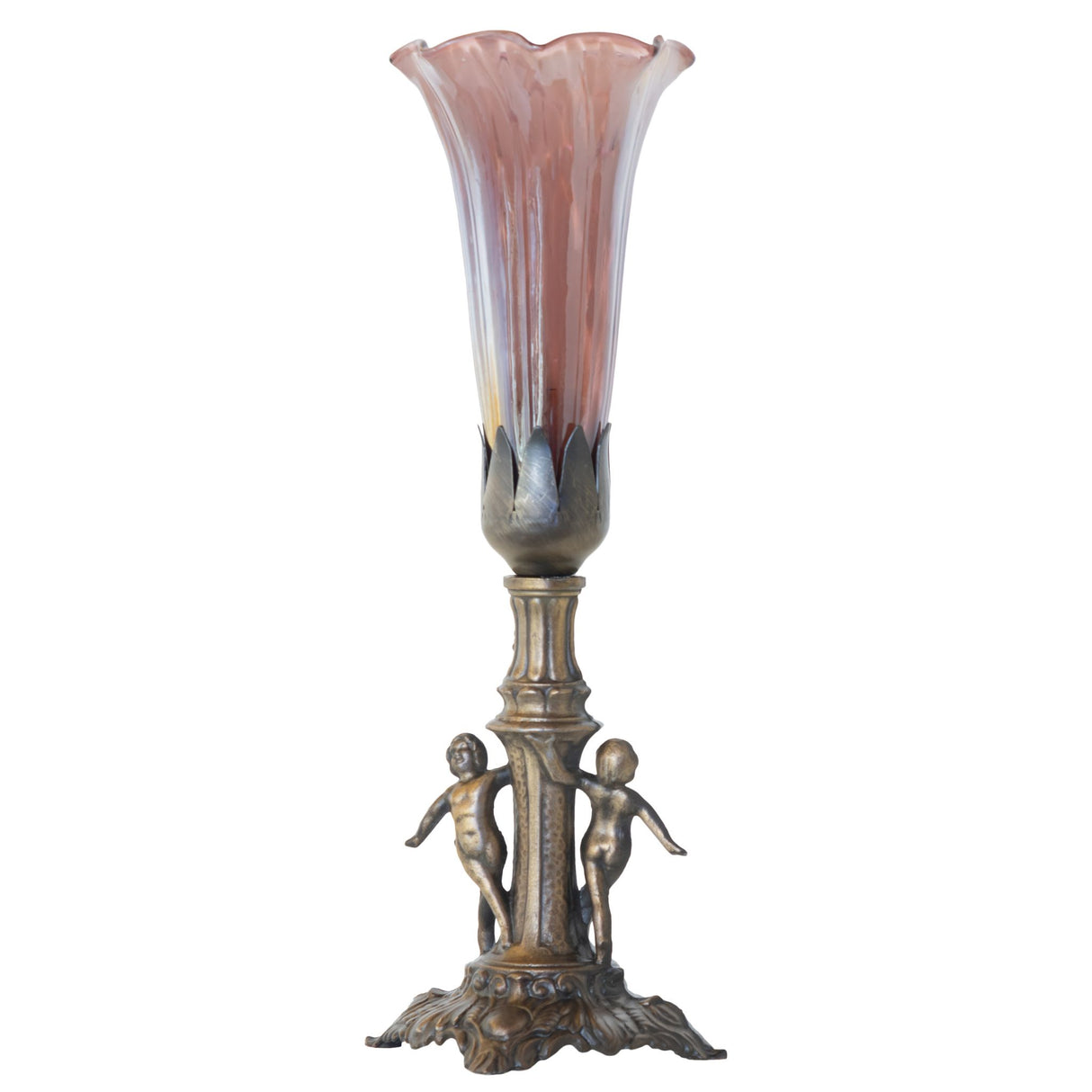 Unlit view of Pond Lily Maidens Mini Lamp, displaying the intricate twin maidens cast metal base.