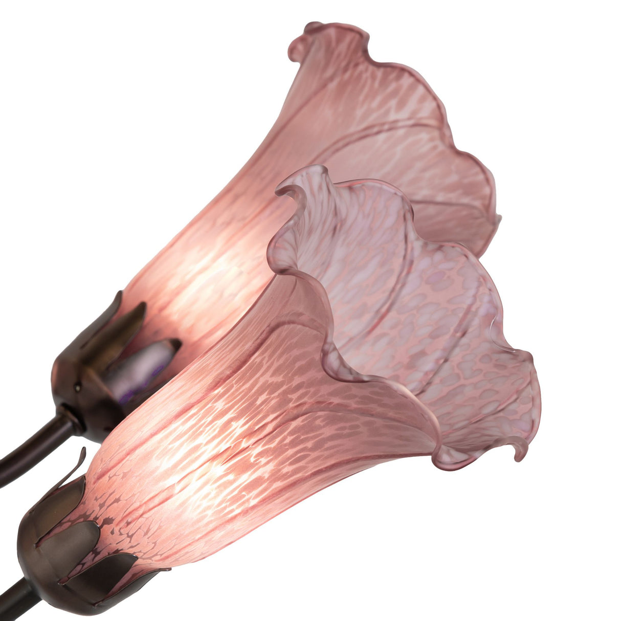 Close-up of the Purple Tiffany Pond Lily Chandelier's intricate art glass shades.