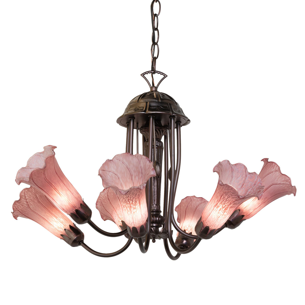 Front view of Purple Tiffany Pond Lily Chandelier showcasing its elegant design.