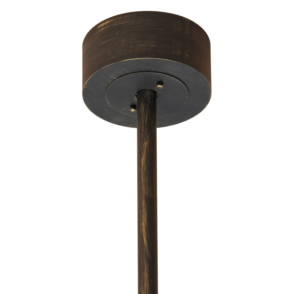 Close-up view of the Quadrato chandelier’s suspension canopy and rod connection hardware.