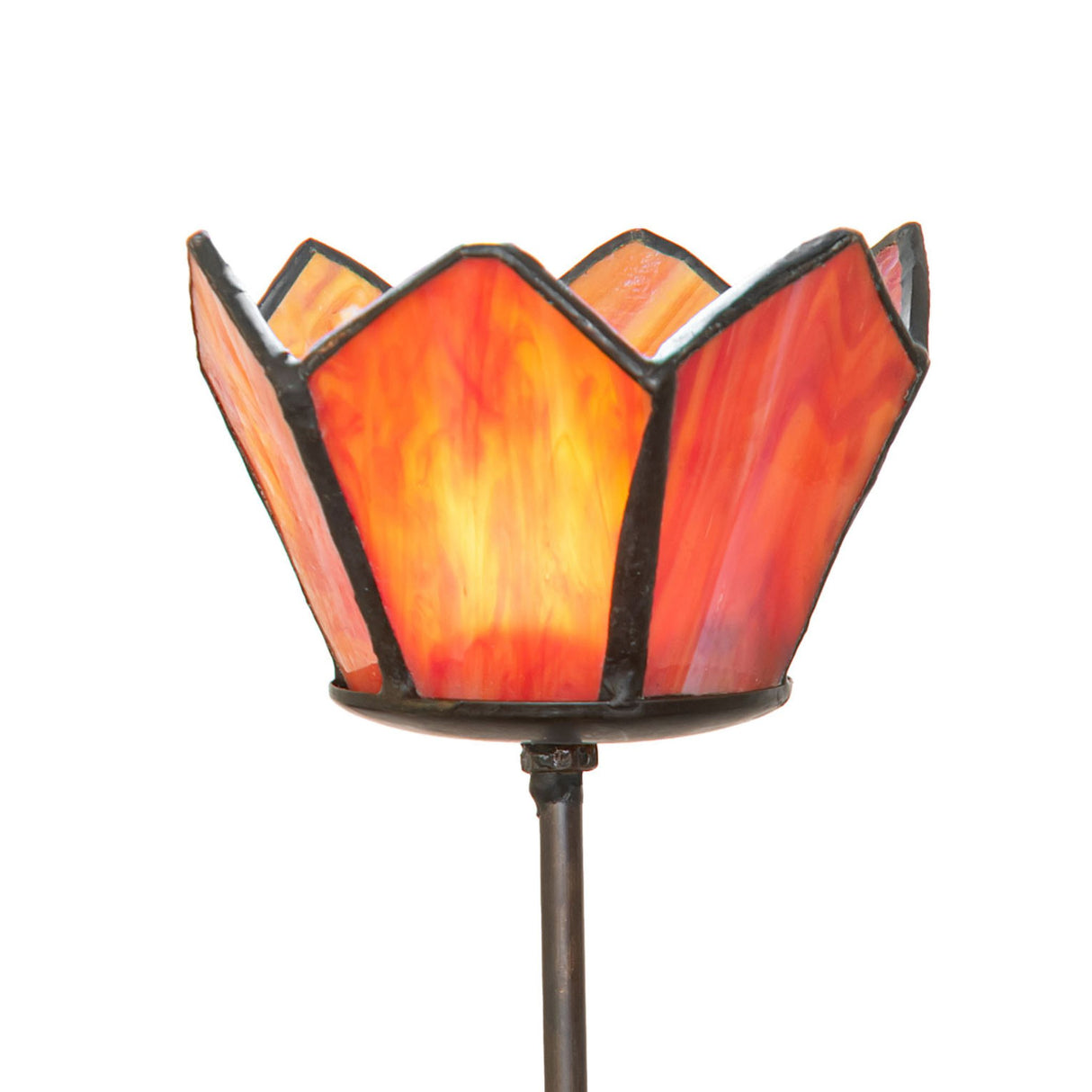 Close-up of the Radiant Blossom Tealight Holder highlighting intricate pink stained glass petals.