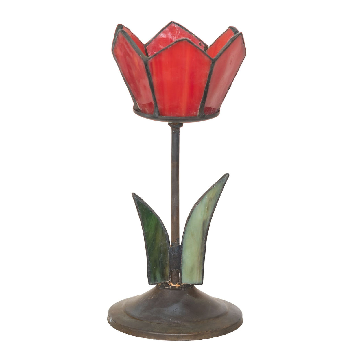 Unlit view of the Radiant Blossom Tealight Holder highlighting its intricate floral stained glass design.