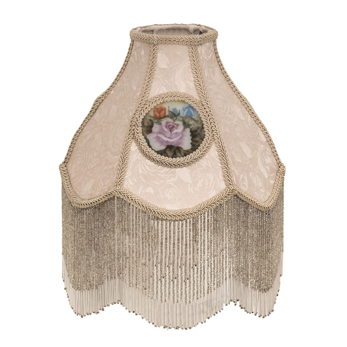 Unlit view of the reverse-painted roses shade showcasing intricate details.