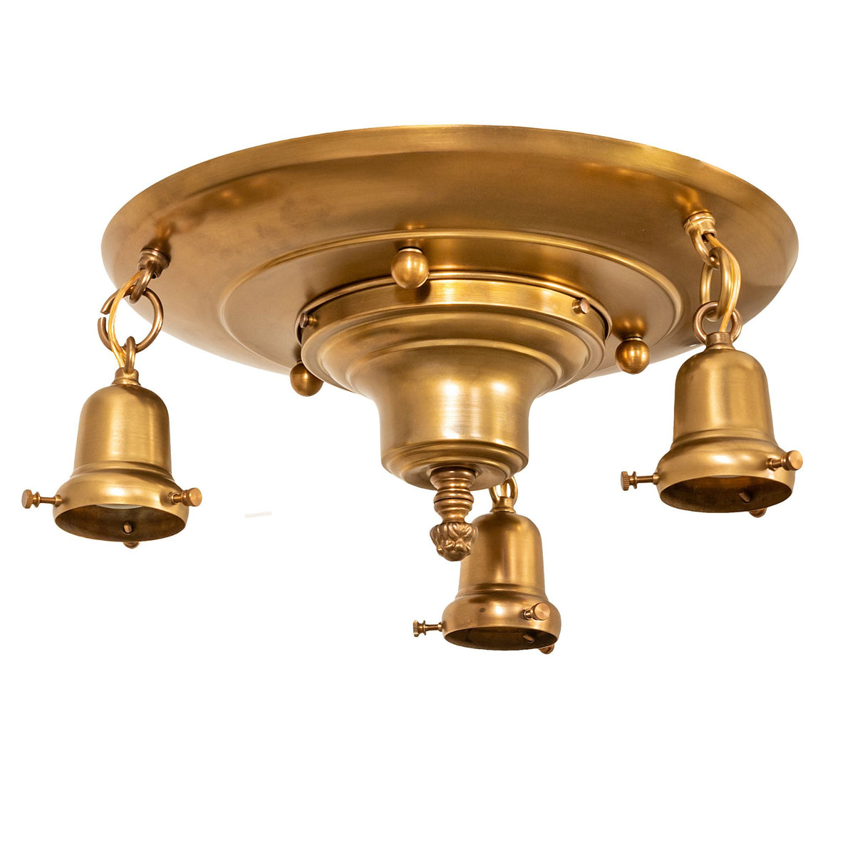 Brushed Brass Revival 3-light flushmount fixture.