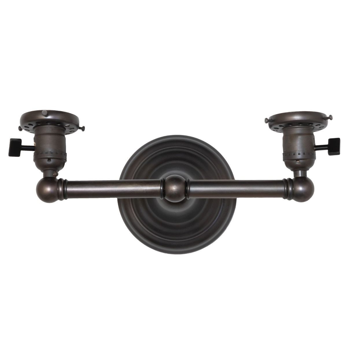 Front view of the 2-Light Wall Sconce Hardware with a classic design and durable steel construction.
