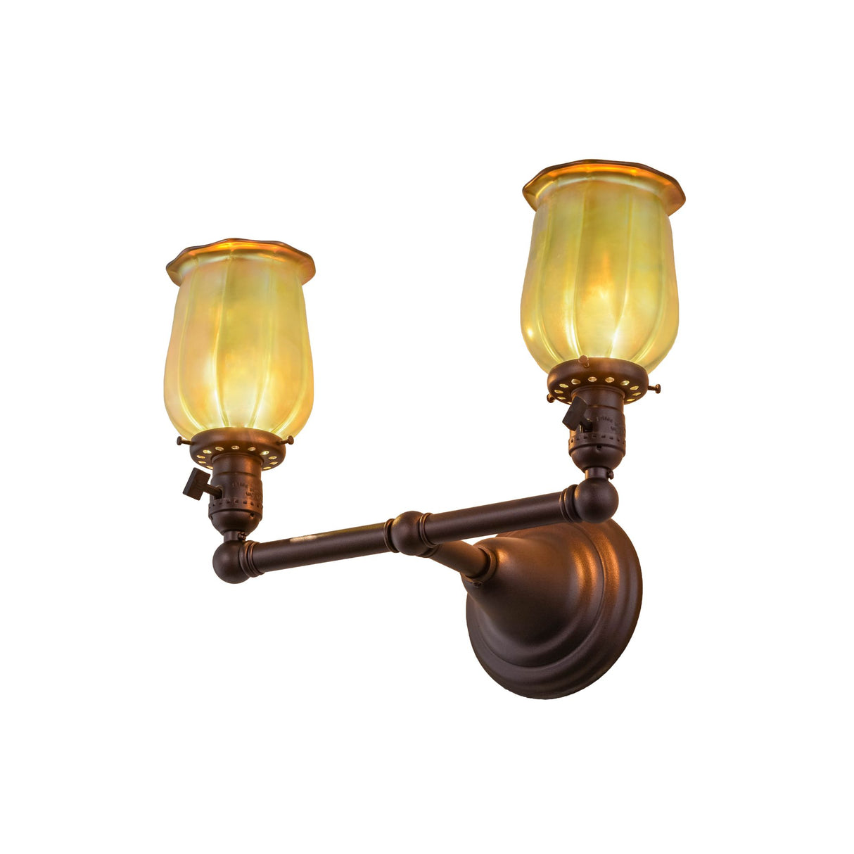 Bottom angled view of the Favrile wall sconce highlighting its elegant design.