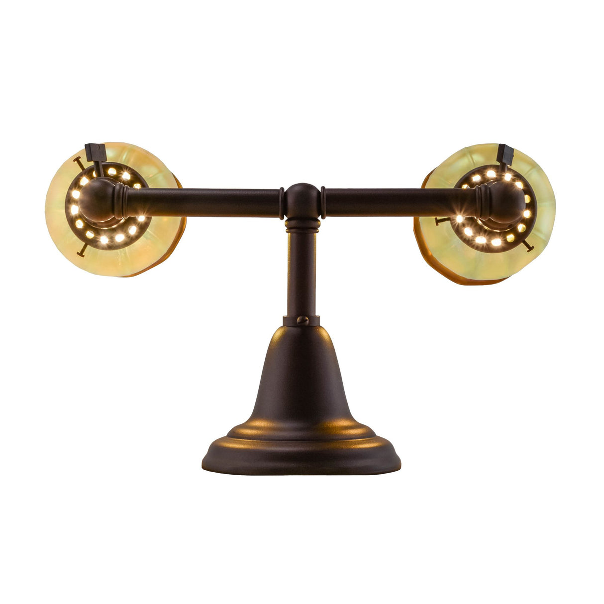 Bottom-lit view of the Revival Chelsea Favrile wall sconce highlighting its elegant design.