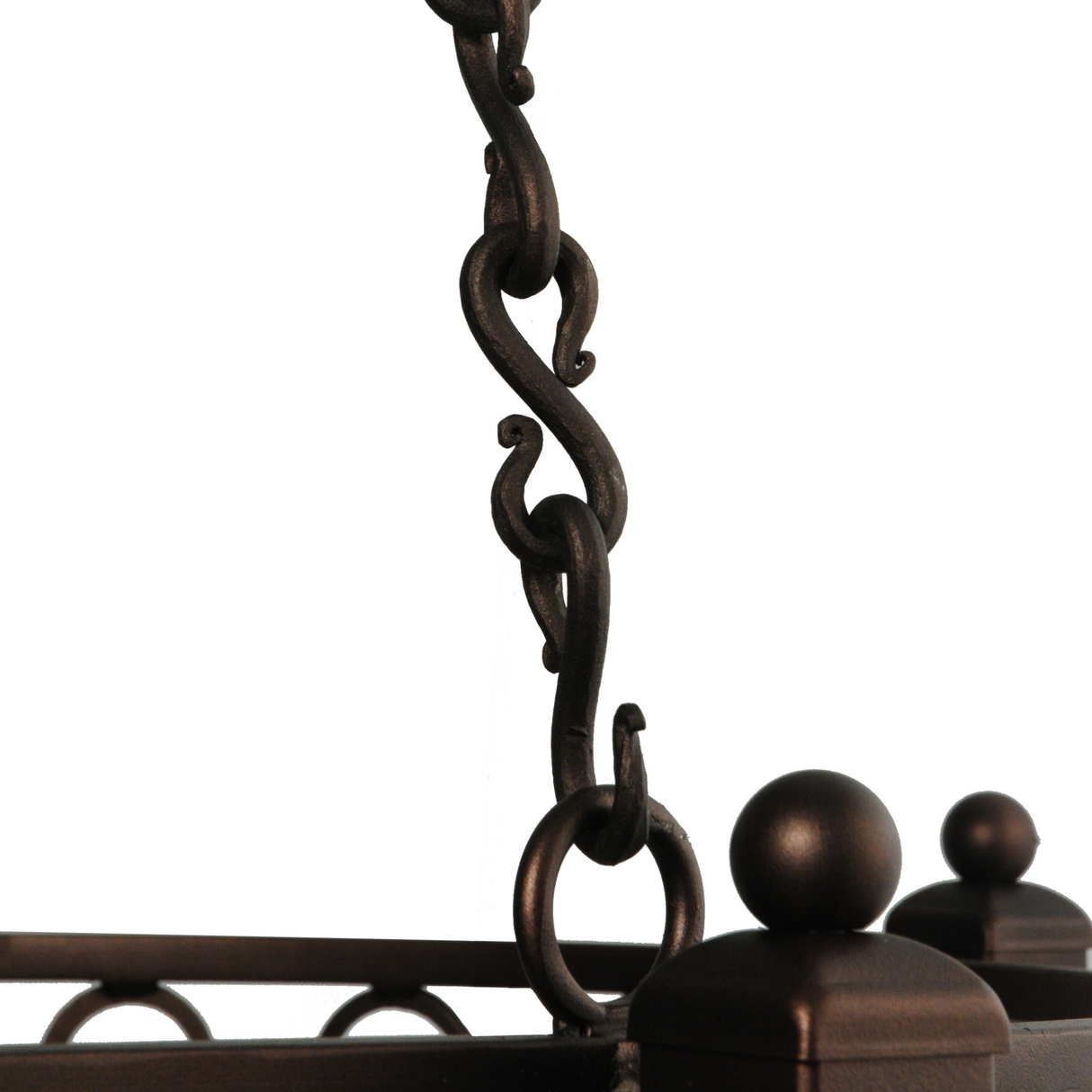 Detailed view of hand-forged chain link design.