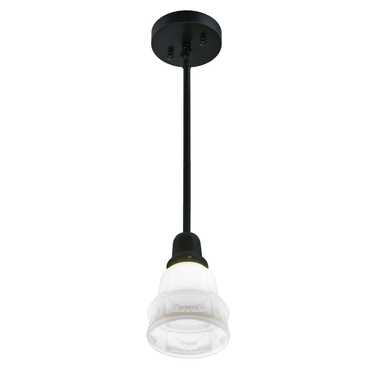 Angled view of the Revival Garland Pendant showcasing the detailed glass shade and metal fixture.