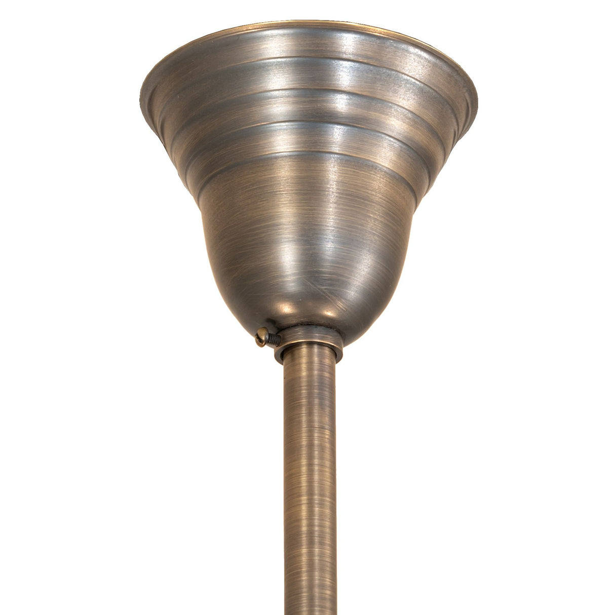 Antique brass ceiling canopy with matching downrod for gas and electric chandelier.