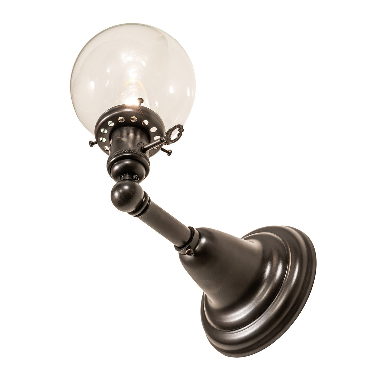 Angled view of the Revival Globe Sconce with elegant brass detailing.