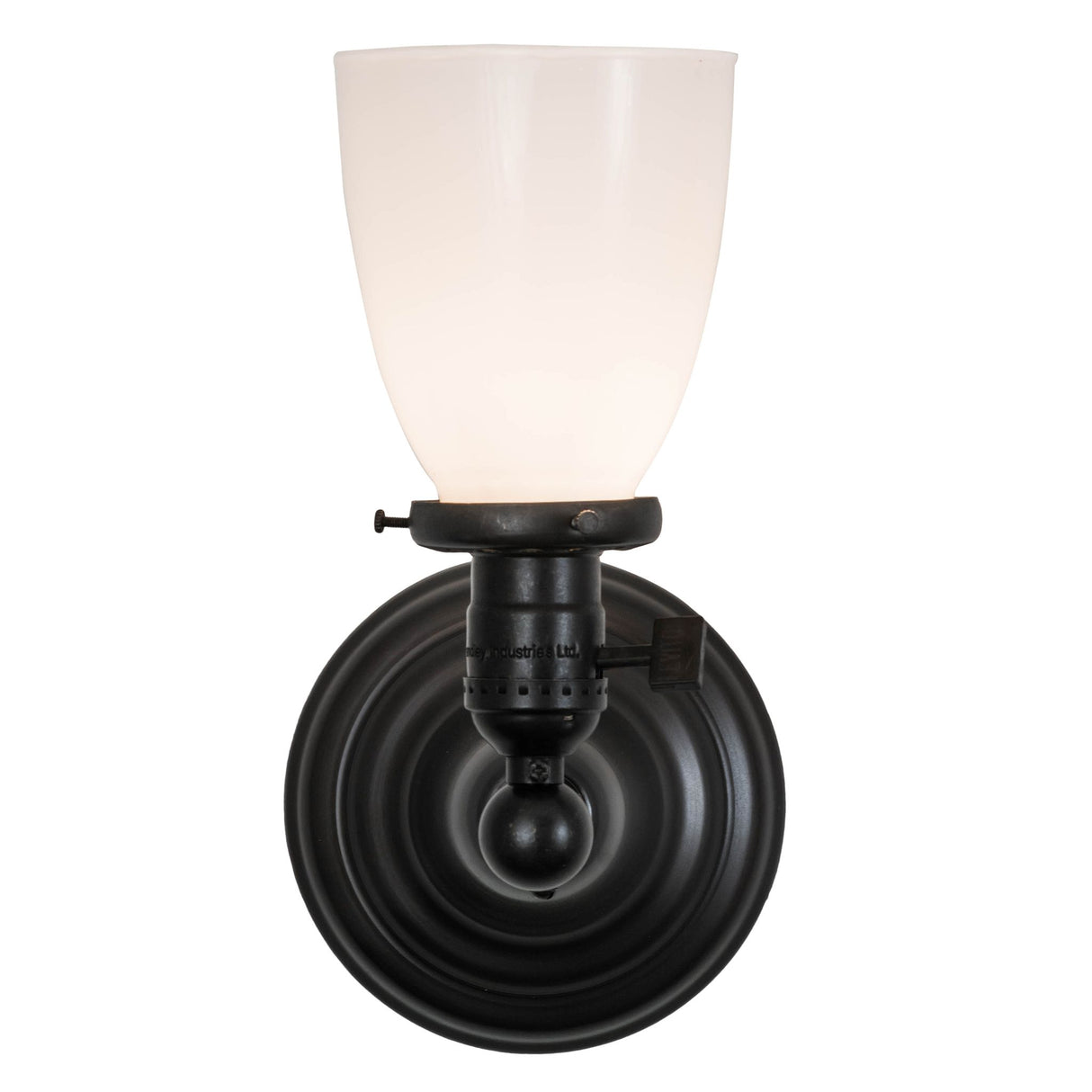 Front view of the Revival Goblet Wall Sconce with an opal white goblet shade and brown finish.