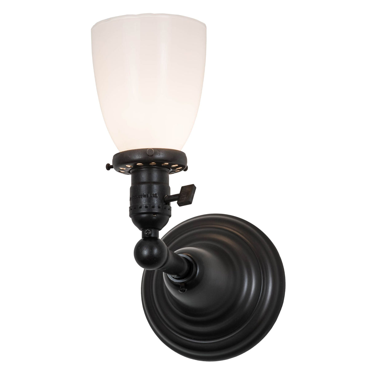 Revival Goblet Wall Sconce with lit opal white goblet shade and craftsman brown finish.