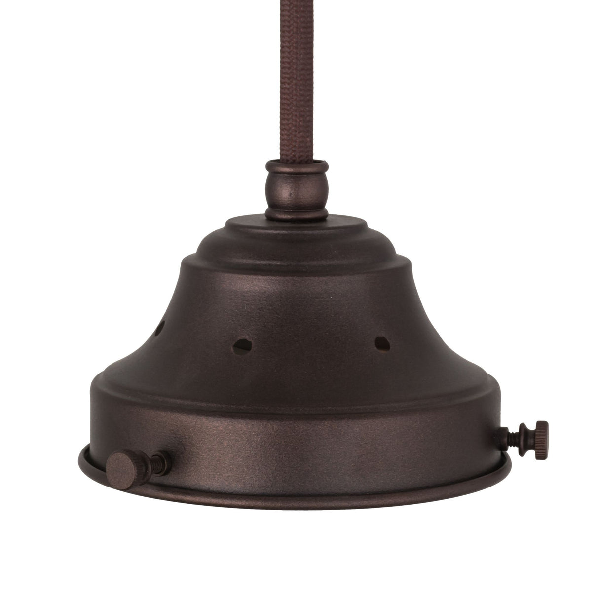 Hardware view of 4" mahogany bronze pendant fixture.