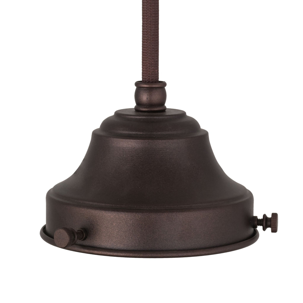 Detailed view of the mahogany bronze pendant hardware base.