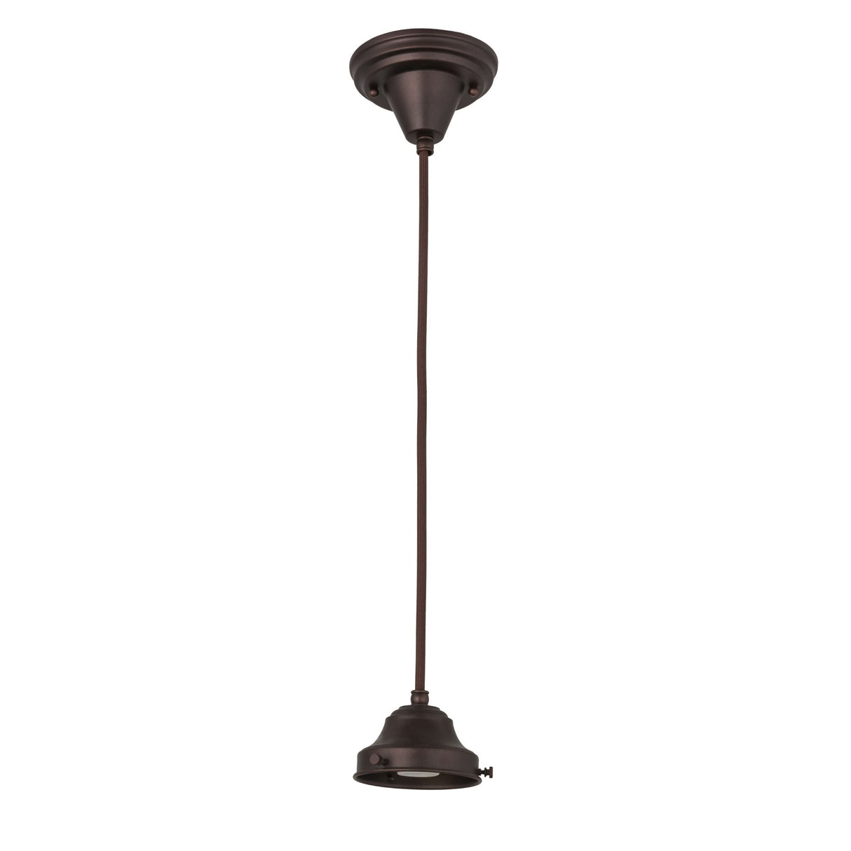 Full view of mahogany bronze pendant hardware with cloth cord.