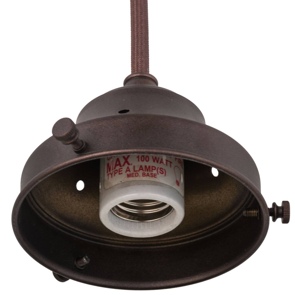 Close-up of pendant hardware socket with visible bulb holder.