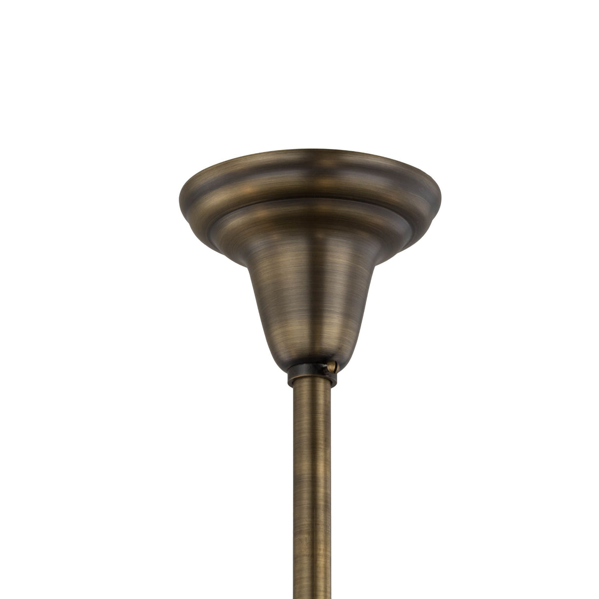 Brass ceiling canopy and suspension rod of chandelier.