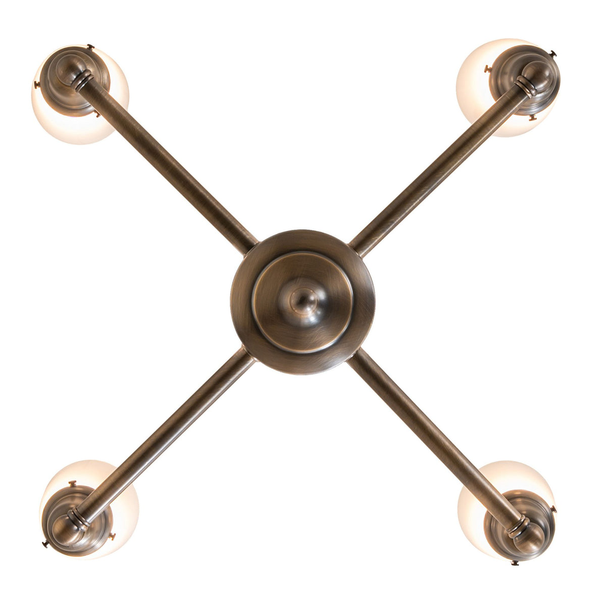 Detailed look at the metal frame and arm joints of the chandelier.