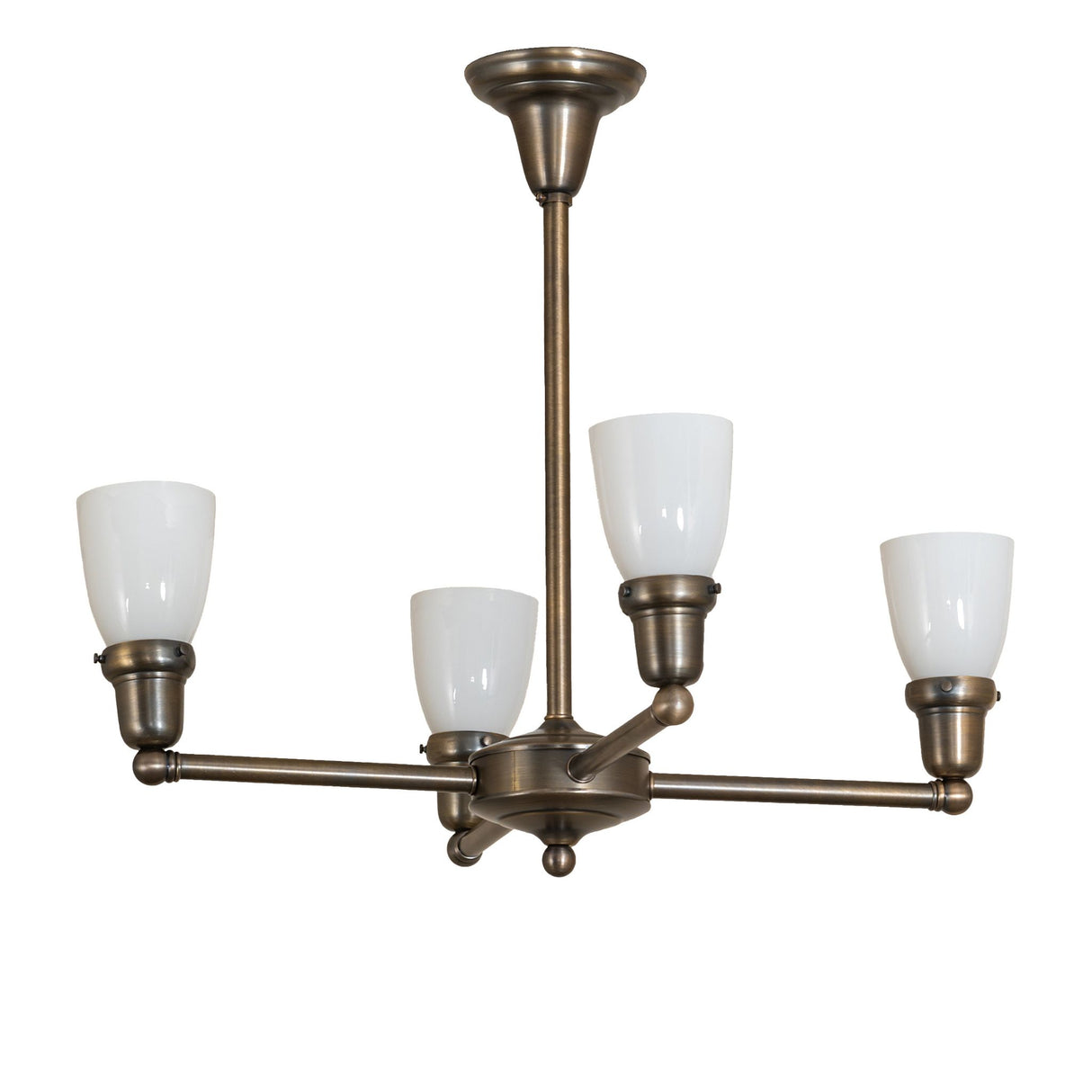 Classic chandelier featuring four frosted glass goblet shades.