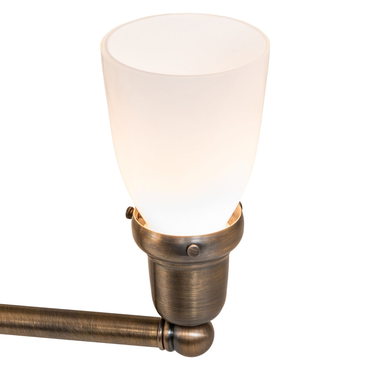 Close-up of the goblet-style glass shade with warm lighting.