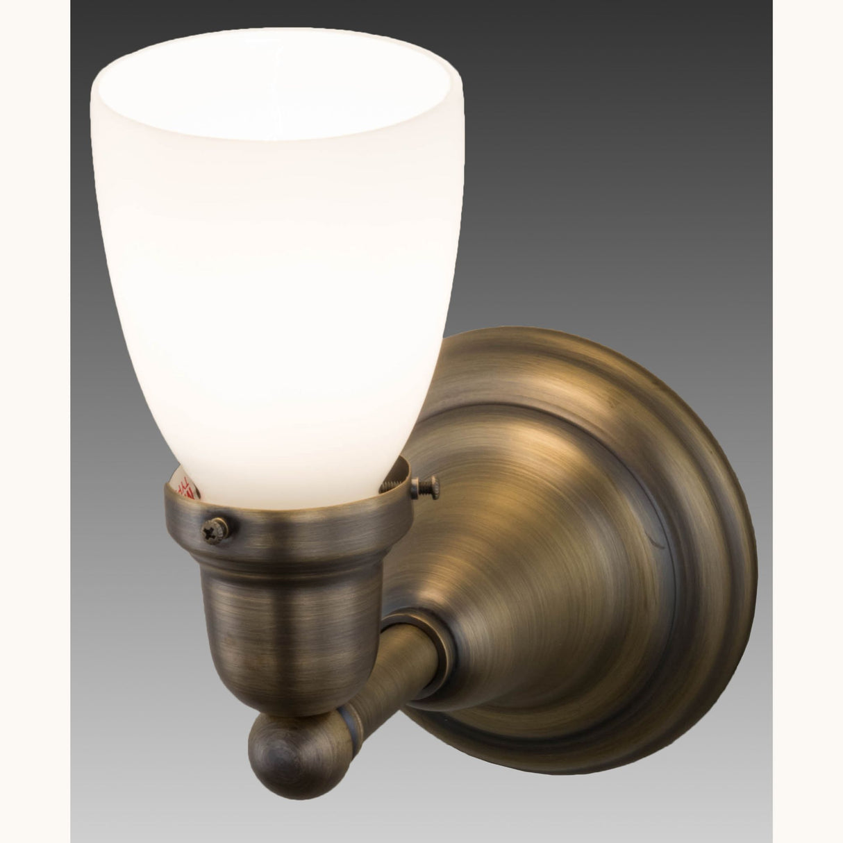 Close-up of the Wall Sconce featuring a detailed brass base and glass shade.