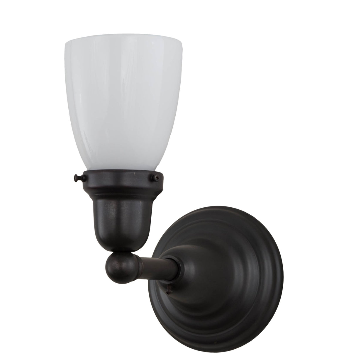 Unlit view showcasing its Opal White blown-glass shade and detailed brass hardware.