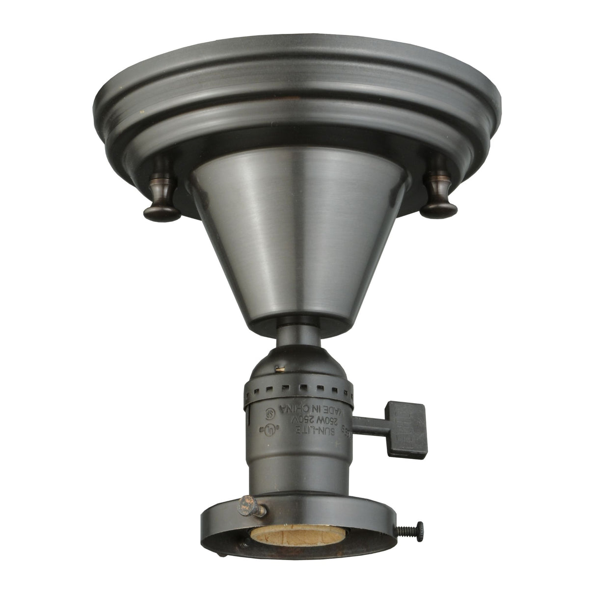 Classic flushmount hardware with a paddle socket and Craftsman Brown finish.