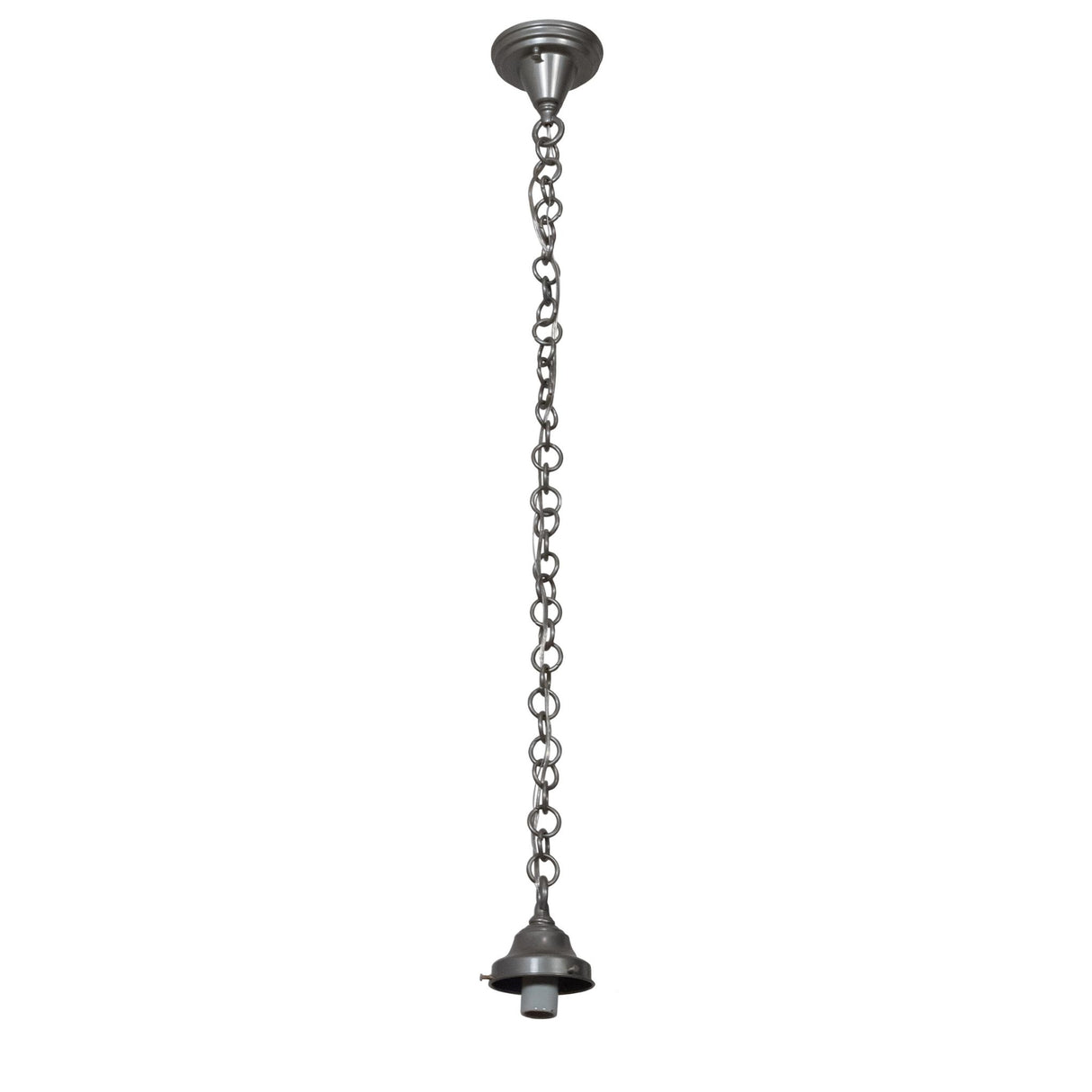 Full view of 6" wide nickel-finish Revival pendant hardware with chain.