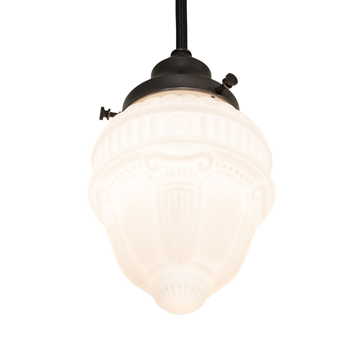 Angled view of Revival Schoolhouse Colonnade Mini Pendant.