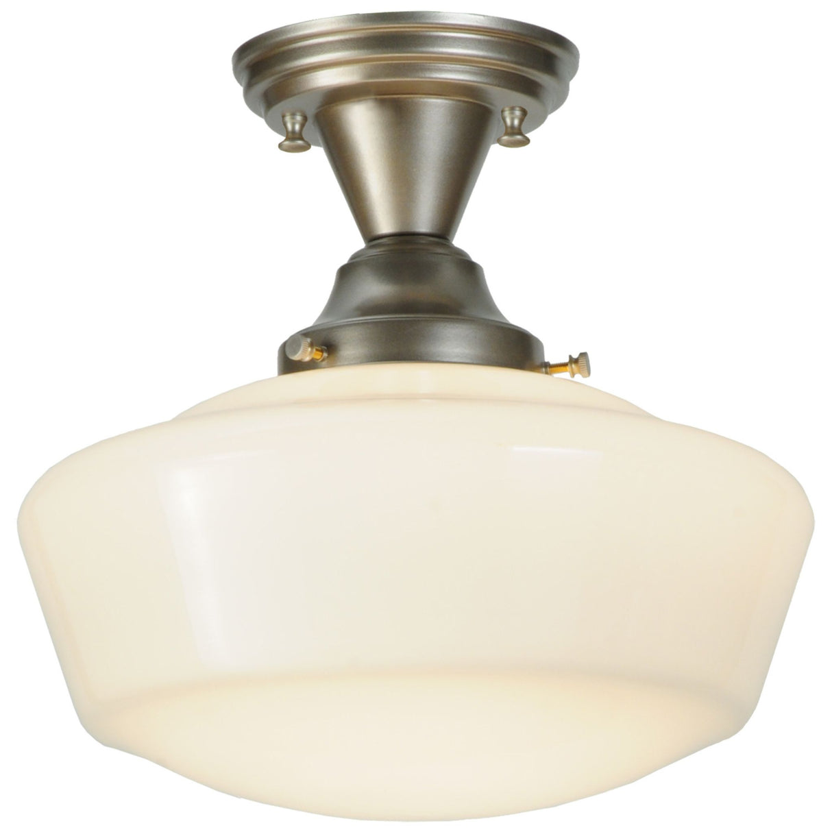 Bottom angle view of 12" Schoolhouse Globe Semi-Flushmount fixture.