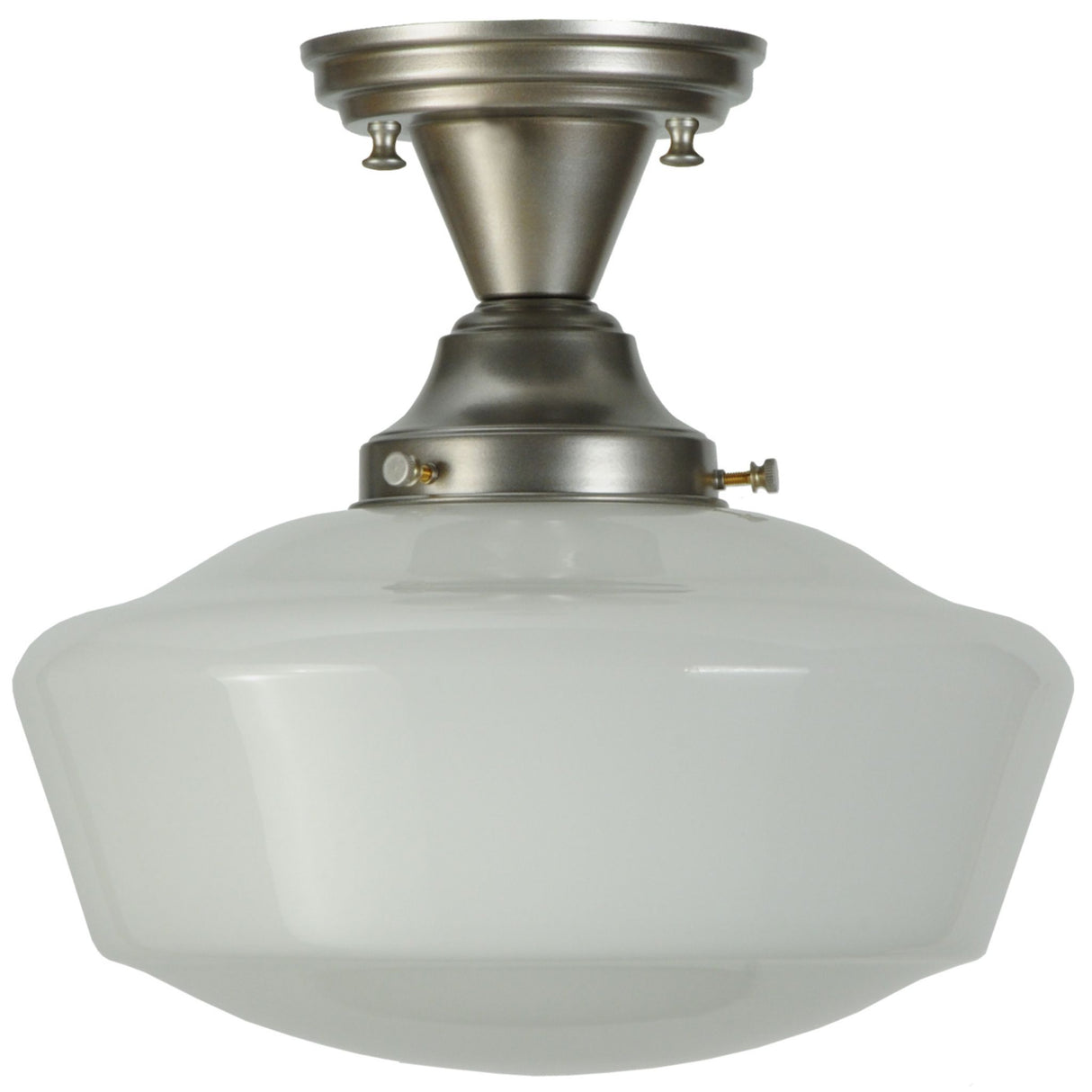 Unlit view of 12" Revival Schoolhouse Globe Semi-Flushmount with opal glass.